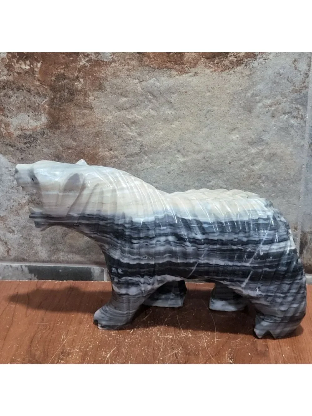 Large Hand Carved Stone Bear Sculpture Roaring Marble Onyx Heavy Figurine